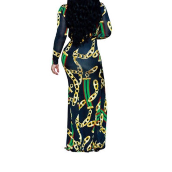 New Black Chain Link Print Dress - Picture 3 of 8